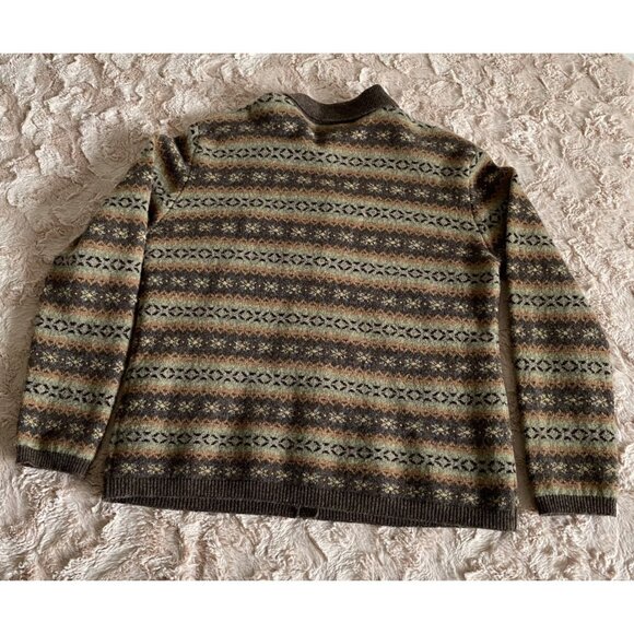 VTG Lauren Ralph Womens XL 100% Lambswool Fair Isle Cardigan Sweater Brown/Tan - Picture 4 of 9